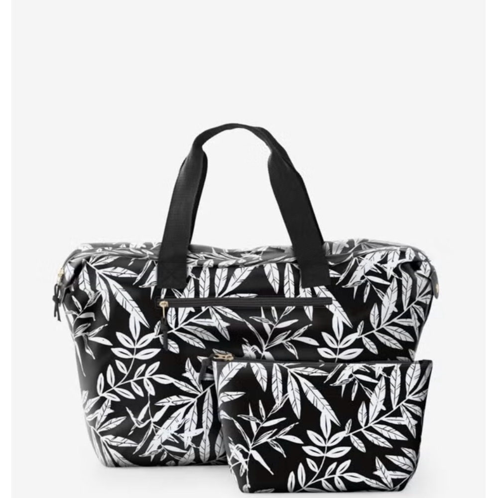 Weekender Set-Black and White Leaf Print Women's 2 pc Bag Set-NWT